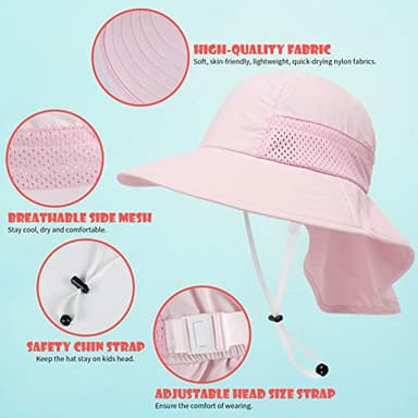 2-Pack Toddler Baby Sun Hat Summer UPF 50+ Protection for Boys Girls Kids Adjustable Beach Hats with Bucket Wide Brim Age 1-7 Years Outdoor(Small,Pink + White) - Image 4