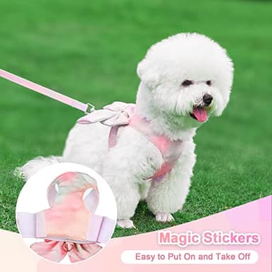 PETCARE Cute Bow Tie Dog Harness and Leash Set Elegant Rainbow Gradient Puppy Harness No Pull Soft Mesh Pet Cat Dog Vest Harnesses for Small Dogs Cats, Pink - Image 2