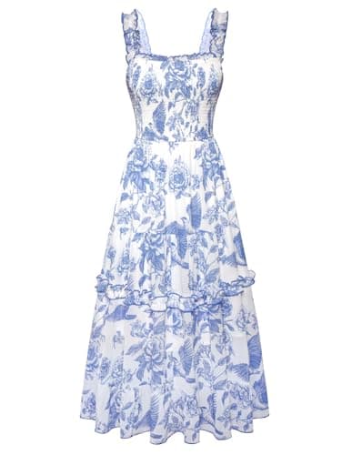 Scarlet Darkness Summer Dresses for Women 2025 Cottagecore Sun Dress Blue Floral Dress Blue M - Image 1