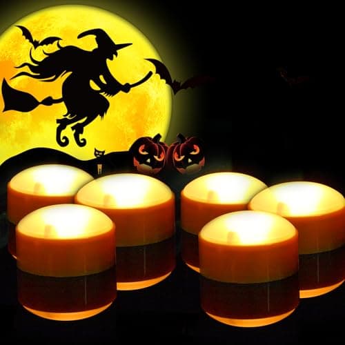 CANDLE CHOICE Halloween Pumpkin LED Lights with Remote and Timer Bright Flickering Battery Operated Jack-O-Lantern Electric Flameless Candles for Halloween Decorations Holiday Decor 6 Pack Orange