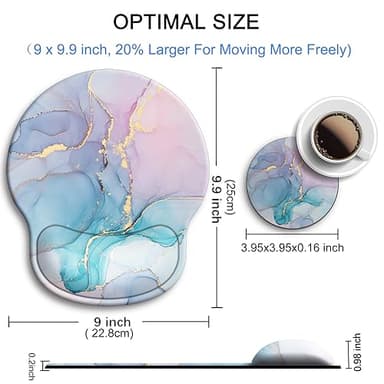 Ergonomic Mouse Pad with Wrist Support Rest,Large Mousepad Gel Wrist Rest, with Coaster Non-Slip & Pain Relief for Computer, Desk, Home&Office-Blue Marble - Image 4