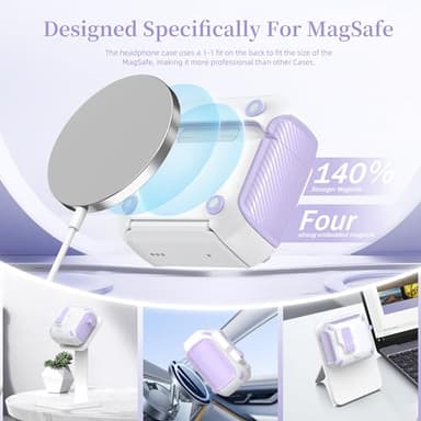 MHYALUDO for AirPods 4th Generation Case Cover, Compatible with Magsafe, Magnetic Automatic Lock, Charging Port Dust-Proof & Stand Design with Cleaning Kit for AirPods 4 Case 2024, Purple/White - Image 5