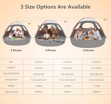 NXONE Beach Tent Sun Shade Shelter for 6 Person with UV Protection, Extended Floor, 3 Mesh Roll Up Windows & 8.5mm Fiberglass Rods丨Carry Bag Included (Orange White) - Image 7