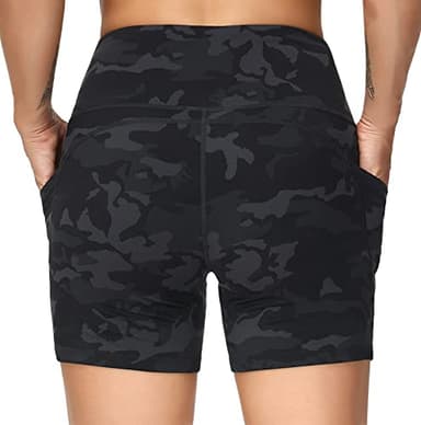 THE GYM PEOPLE High Waist Yoga Shorts for Women Tummy Control Fitness Athletic Workout Running Shorts with Deep Pockets (Large, Black Camo) - Image 3