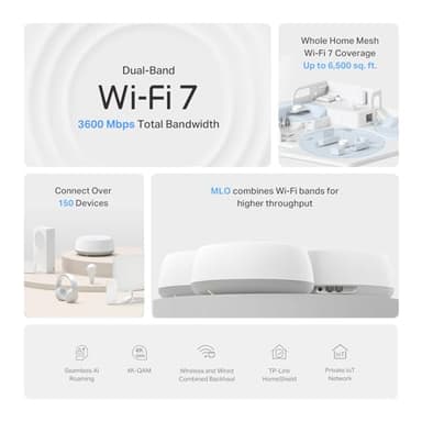TP-Link Deco BE23 Dual-Band BE3600 WiFi 7 Mesh Wi-Fi System | 4-Stream 3.6 Gbps, 160 Mhz | Covers up to 6,500 Sq.Ft | 2× 2.5G Ports Wired Backhaul | VPN,MLO,AI-Roaming, HomeShield, 3-Pack - Image 3