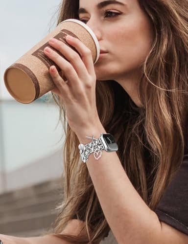 Silver Watch Bands for Women Compatible with Apple Watch Band 38mm 40mm 41mm 42mm (S11/10) Adjustable Unique Charms Metal Strap Cowboy Chain Bracelet for iWatch Series 11/10/9/8/7/6/5/4/3/2/1/SE - Image 2