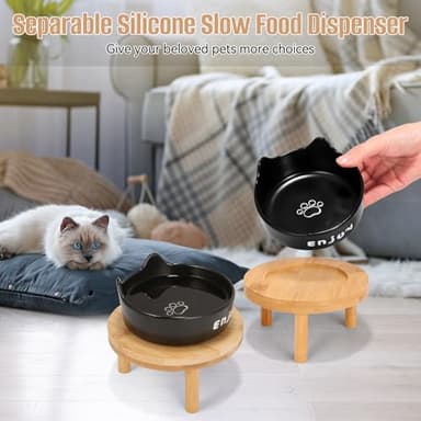3PCS Elevated Cat Bowls,Wide Raised Ceramic Pet Dishes with Bamboo Stand, Whisker Friendly Pet Water or Food Plates Feeding Station for Indoor Small Dogs, Kitten (Black(3PCS)) - Image 5