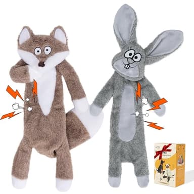 HGB No Stuffing Dog Toys for Aggressive Chewers, Squeaky Crinkle Plush Dog Toys to Keep Them Busy & Puppy Teething for Small, Medium, Large Breed, Cute Bunny & Redfox - Image 1