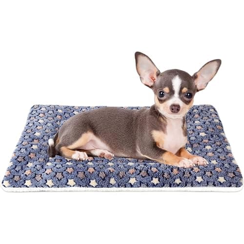 Mora Pets Dog Bed Crate Pad Ultra Soft Pet Bed with Cute Star Print Washable Crate Mat for Large Medium Small Dogs Reversible Fleece Dog Crate Kennel Mat Cat Bed Liner 21 x 12 inch Dark Blue - Image 1