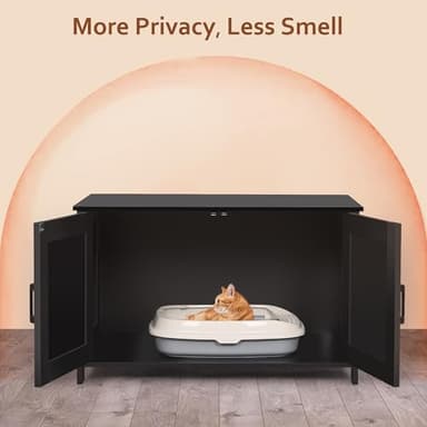 Homhedy Cat Litter Box Enclosure, Wooden Cat Washroom Furniture with Barn Door, Pet House, Fit Most of Litter Box, Black - Image 2