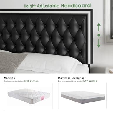 Keyluv Queen Upholstered LED Bed Frame with 4 Drawers, Pu Leather Platform Storage Bed with Adjustable Button Tufted Headboard and Solid Wooden Slats Support, No Box Spring Needed, Black - Image 6