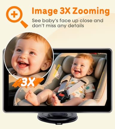Yakry Baby Car Camera 7-Inch - 3X Zoom Recording Touchscreen 1080P HD Easy to Install 150° Wide Angle Rear Facing Backseat Camera 940nm Night Vision for Infant - Image 2