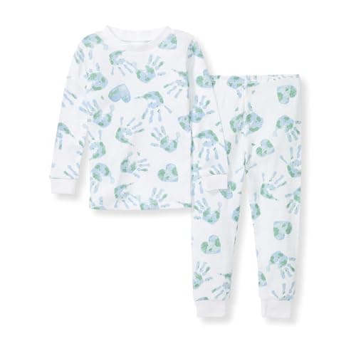 Burt's Bees Baby Baby Boy's Pajamas, Tee and Pant 2-Piece Pj Set, 100% Organic Cotton Soft Sleepwear, Happy Earth Hands, 4 Toddler - Image 1