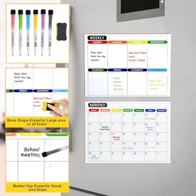 3 Pack Dry Erase Magnetic Calendar for Refrigerator, Fridge Calendar Monthly & Weekly & Daily Planner Magnetic Whiteboard for Fridge with 6 Markers and Eraser, Fridge Calendar Set - Image 4
