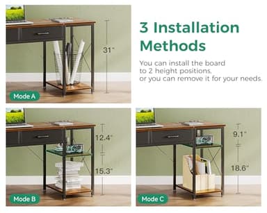 Coleshome Small Computer Desk with Drawers, 40 Inch Reversible Home Office Desk with Power Outlet, Study Laptop Vanity Table with Storage Shelves for Bedroom Small Space, Rustic Brown - Image 6