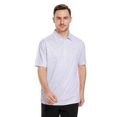 Men's Golf Shirts Dry Fit Short Sleeve Print Performance Moisture Wicking Patterned Polo Shirt for Men White Geo - Image 2