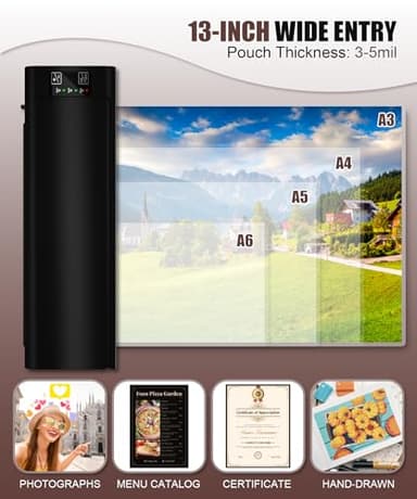 A3 Laminator Machine,13 Inch 9-in-1 Laminating Machine with Laminating Sheets,Thermal Laminator Hot & Cold with Fast Warm Technology for Home,Office or School Supplies,Black - Image 7
