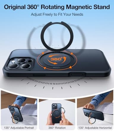 TORRAS Upgraded 360 Rotatable Magnetic Ring for iPhone 16 Pro Max Case, Fit for MagSafe with Stand Ring Holder, 16FT Mil-Grade Shockproof Translucent for iPhone 16 Pro Max Phone Case Ostand, Black - Image 3