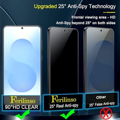 Ferilinso 3 Pack Privacy Screen Protector for Samsung Galaxy S25 with 3 Pack Tempered Glass Camera Lens Protector Phone Case Friendly Accessories Protector de Pantalla for Samsung S25 - Image 4