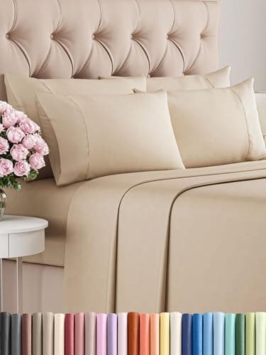 King Sheets Set 6 Piece - Bed Sheets King Size - Soft Hotel Luxury Bedding - Cooling, Comfy & Breathable - 1 Flat & 1 Fitted & 4 Pillowcases with Deep Pockets - Wrinkle Resistant & Fade Free - Cream - Image 1