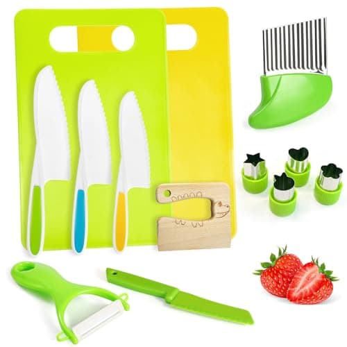 Chanking 13 Pieces Kids Safe Knife Set for Real Cooking Child-Friendly Plastic Chef Tools Montessori Kitchen Toys for Toddlers with Bright Colors Gifts for Boys and Girls - Image 1