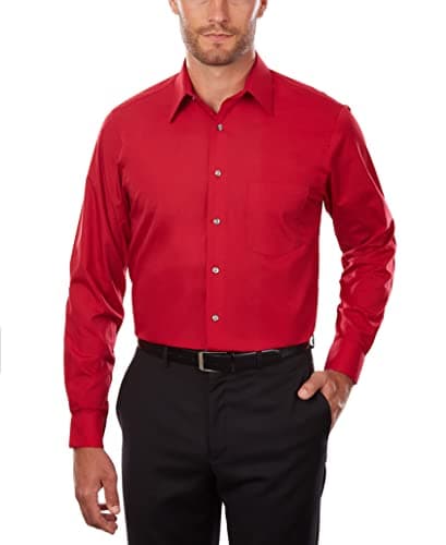 Van Heusen Men's Dress Shirt Regular Fit Poplin Solid, Flame, 17.5" Neck 34"-35" Sleeve - Image 1
