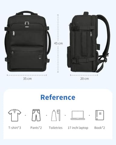 WANDF Travel Backpack For Spirit Airlines Personal Item Bag 18x14x8 with Wet Pocket, 17 Inch Laptop Backpack for Men Women（Black） - Image 7