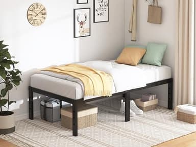 QEROMY Twin Bed Frame - 18 in Sturdy Platform Bed Frame Twin Size, Heavy Duty Metal Bed Frame No Box Spring Needed, Quick & Easy Assembly, No Noise, Black - Image 1