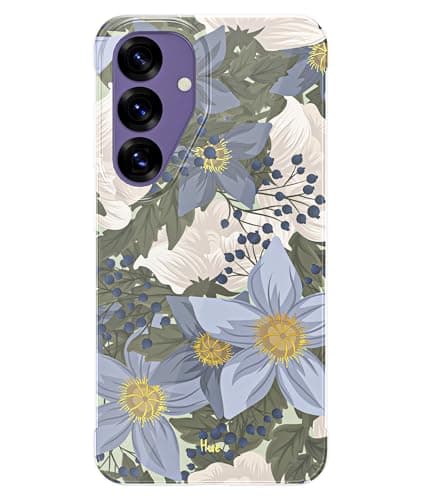 LONLI Hue - for Samsung Galaxy S25 Phone Case - [360° Shock-Absorbent Bumper | Cute, Unique and Aesthetic Phone Cover for Girls and Women] - Blue Flower - Image 1