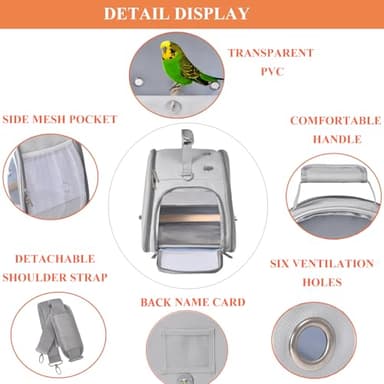FCQQYWZ Bird Carrier Travel Cage with Stand, Small Bird Travel Carrier for Parrot with Perch, Side Access Window (Grey) - Image 2