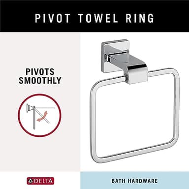 Delta Ara (1-Pack) Hand Towel Holder Polished Chrome Towel Racks for Bathroom Wall Square Towel Ring Holder for Bath Towel Hanger for Kitchen, Bathroom Accessories 77546 - Image 3
