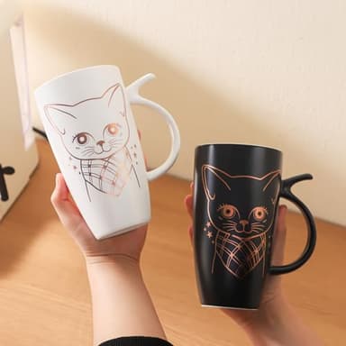 DELARLOCHEF Tea Mug With Infuser And Lid - 20oz Microwave & Dishwasher Safe Ceramic Mug, Cat Lover Gift with Leak-Proof Lid, 304 Stainless Steel Strainer & Spoon, Graduation Gifts, Golden Black Cat - Image 9