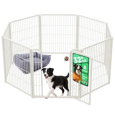 FXW Homeplus Unleashed Indoor Dog Playpen - Stress-Free and Safe Play, Heavy Duty 32 Inch 8 Panels Dog Pen for Small and Medium Dogs, White│Patented - Image 1