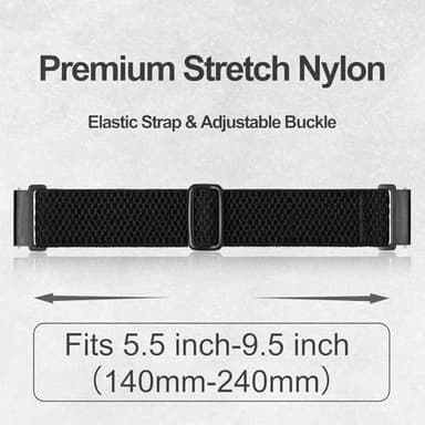 ANNEFIT Stretchy Nylon Watch Band for Men Women, Adjustable Elastic Watch Straps with Quick Release, Replacement Wristband 20mm with Black Buckle (Black) - Image 3