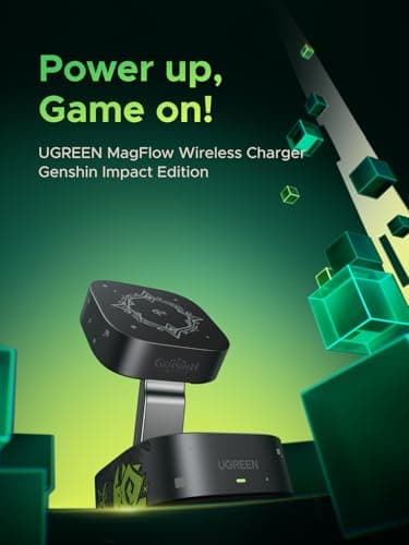 UGREEN MagFlow Qi2 Foldable Charging Station, 2-in-1 Fast Wireless Charger Compatible with iPhone 17/17 Air/17 Pro/17 Pro Max 16 15 14 13 12, Airpods3 2 Pro (No AC Adapter), Genshin Impact Edition - Image 2