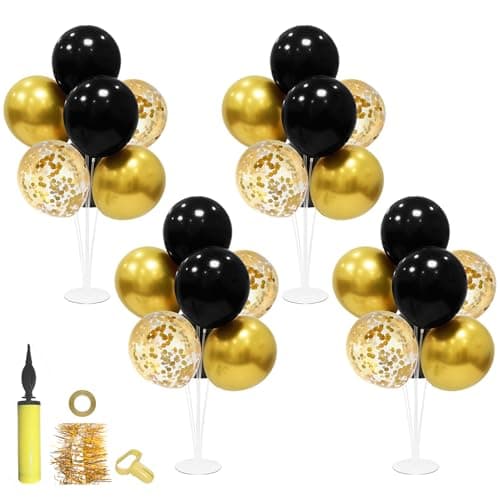 ZJDHPTY Black and Gold Party Decorations Balloon Stand Table Centerpieces for Birthday Wedding Retirement Anniversary Father's Day Halloween New Years Graduation Decorations 2025 (Black gold set4) - Image 1
