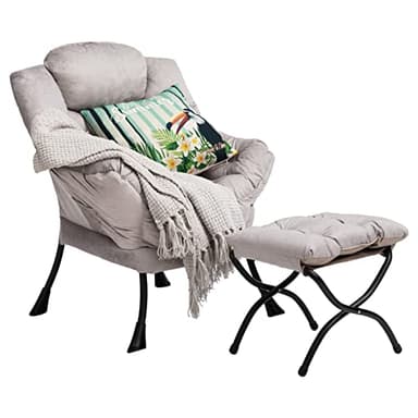 HollyHOME Lazy Chair with Foldable Ottoman, Accent Comfy Lounge Armchair and Folding Footrest Stool, Leisure Sofa Reading Chair and Footstool for Living Room, Bedroom, Dorm,Textured Grey - Image 5