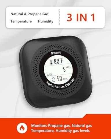 3 in 1 Natural & Propane Gas Detector, Plug in Natural Gas, Propane, Temp, Humidity and Explosive Gas Alarm; Design for Home, Apartment & RV; with LCD Screen (Black) - Image 3