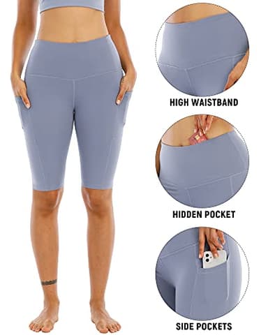 4 Pack Biker Yoga Shorts with Pockets for Women,High Waisted Athletic Running Workout Gym Shorts Tummy Control,Yello,Red Bean Paste,Gray Blue,Bean Green,XXL - Image 3