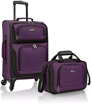 U.S. Traveler Rio Lightweight Softside Rolling Carry-on Suitcase, 4-Wheel Set, Purple - Image 2