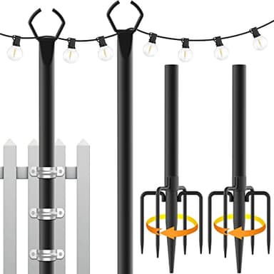Mutovlin 2 Pack String Light Poles,10 Ft Light Poles for Outside String Lights,Outdoor Lights Pole with Fork,Metal Poles Stand for Patio Deck Backyard - Image 1