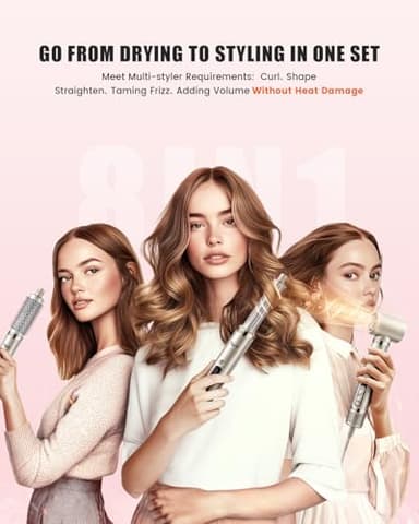 Tqcir 8-in-1 Professional Hot Air Styler&Hair Dryer Brush, Powerful Multi-Styler with Auto-Wrap Curler with Storage Case, Fast Drying Curling Straightening Volumizing Without Heat Damage(Gold) - Image 2