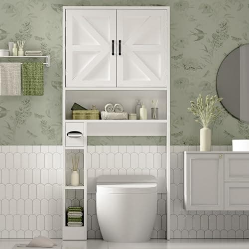 oneinmil Over The Toilet Storage Cabinet with Tissue Holder, 70" Tall Bathroom Cabinet with Doors and Adjustable Shelves, Family Storage Rack for Bathroom, Laundry - Image 1