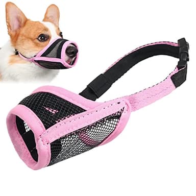 LUCKYPAW Dog Muzzle, Mesh Muzzle for Small Medium Dogs, Soft Mouth Cover to Prevent Biting Chewing, Drinkable Breathable Adjustable Puppy Mouth Guard(Pink, S) - Image 1