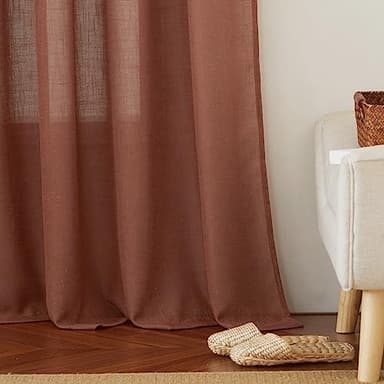 RYB HOME Faux Linen Curtains 102 inches Long, Elegant Textured Sheer Drapes Boho Window Decor for Balcony Living Room Dining Room, 52 Wide x 102 inches Long, Terracotta, 2 Pcs - Image 6