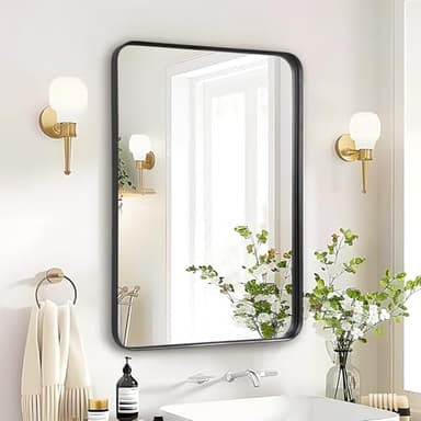 Rosynee Bathroom Mirror Over Sink - 24x36 Inch Black Rectangle Framed Matte Mirror for Bathroom, Rectangular Alumium Frame Mirrors Wall Mounted for Restroom, Farmhouse, Entryway, Hallway - Image 1