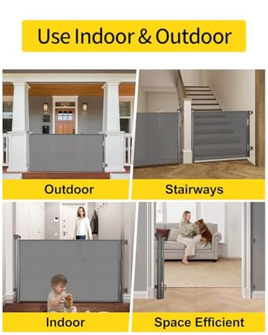 2 Pack Retractable Baby Gate,Mesh Baby Gate or Mesh Dog Gate,33" Tall,Extends up to 55" Wide,Child Safety Gate for Doorways, Stairs, Hallways, Indoor/Outdoor（Grey,33"x55" - Image 6