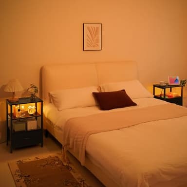 Yoobure Side Table with Storage, LED Night Stand with Charging Station, End Tables Living Room, Nightstand for Bedroom with Adjustable Fabric Drawer, 3-Tier Wood Bedside Table, Black - Image 6