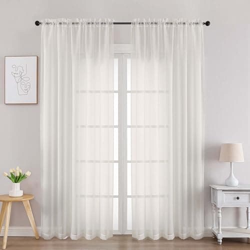 Chyhomenyc Ivory Sheer Curtains 84 Inches Long 2 Panels Set, Light Filtering Cream Voile Window Drapes for Bedroom Living Room, 42Wx84L Inch, Ivory, Set of 2 - Image 1