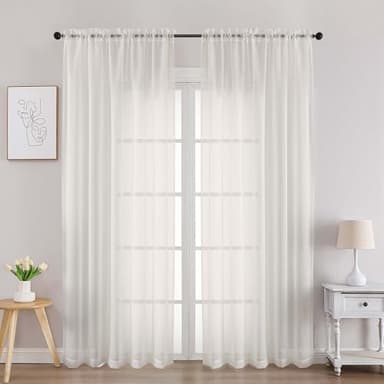 Chyhomenyc Ivory Sheer Curtains 84 Inches Long 2 Panels Set, Light Filtering Cream Voile Window Drapes for Bedroom Living Room, 42Wx84L Inch, Ivory, Set of 2 - Image 1